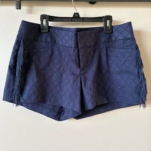 Lilly Pulitzer Ellie Fringe Shorts Navy Blue Classic Summer Pockets Cotton Zip 6